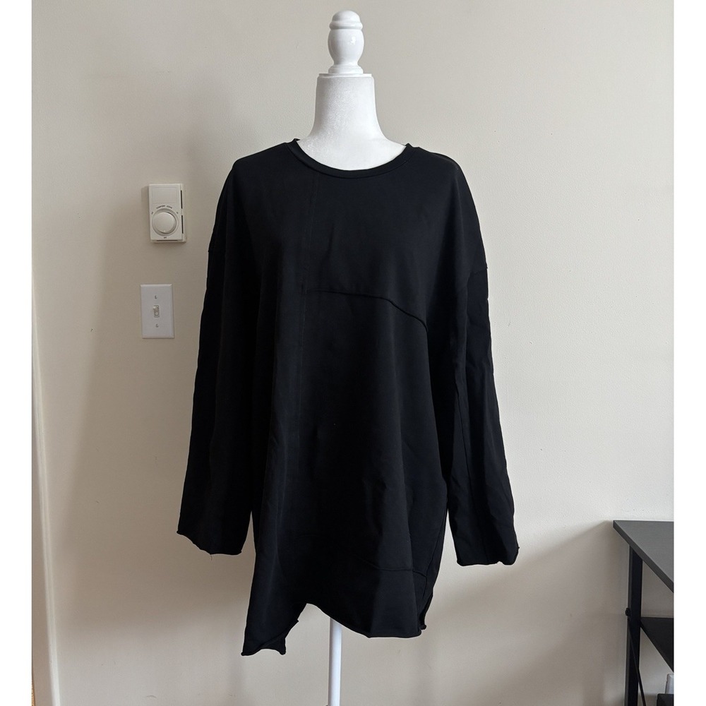 Gentle Herd Womens Large Sweatshirt Asymmetrical‎ Hem Black Textured Top Stitch